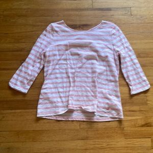 T by Talbots 100% Cotton Striped Top with Keyhole Back
